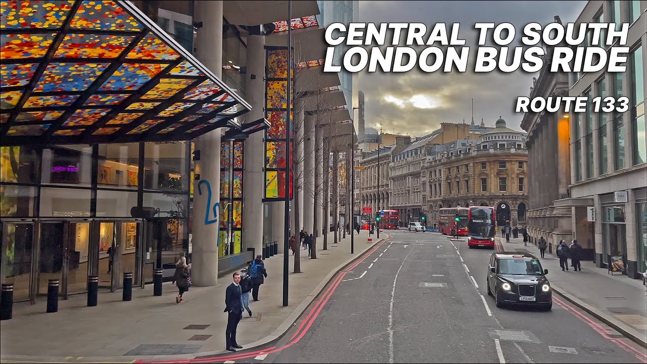 London double-decker bus from London's financial district to south London's Streatham - Route 133 🚌