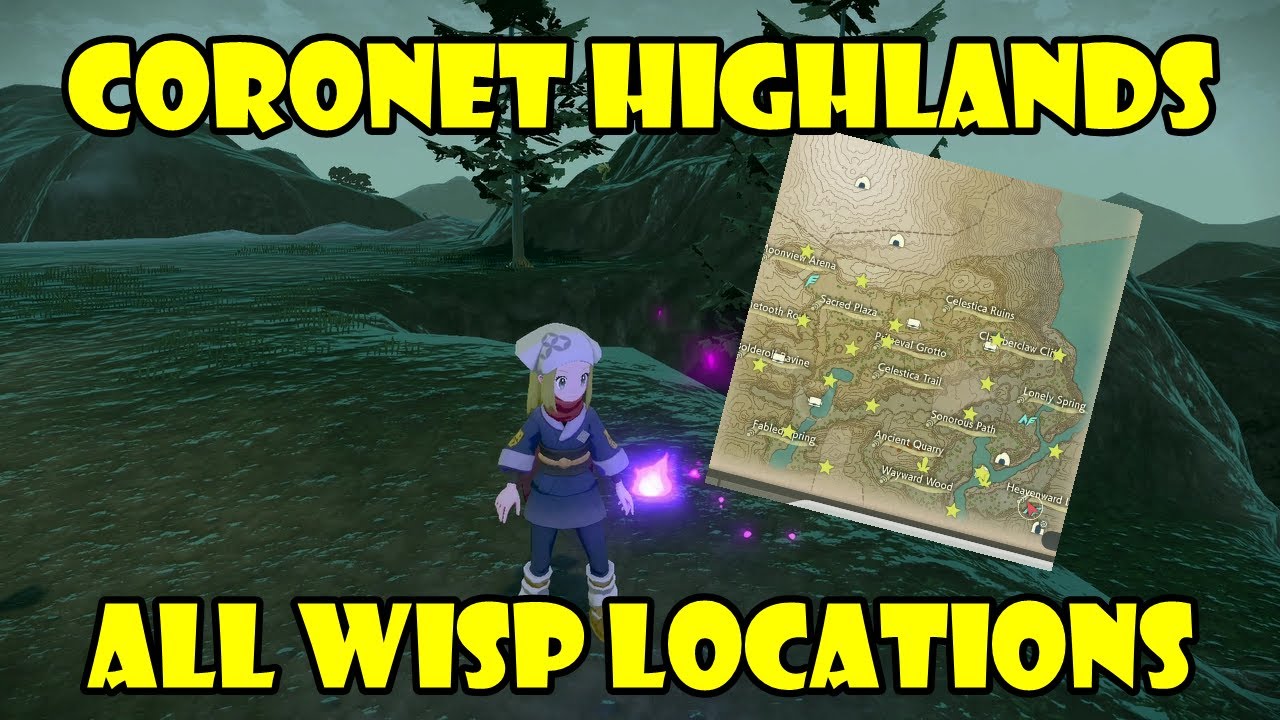 All Wisp locations in Coronet Highlands. Map with markings. Pokemon Legends Arceus