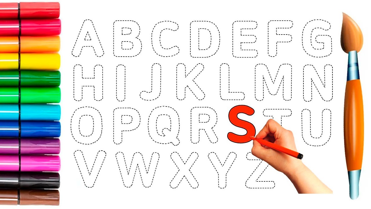 Alphabet, ABC song, abcd, a to z, Kids rhymes, collection for writing along dotted lines for toddler