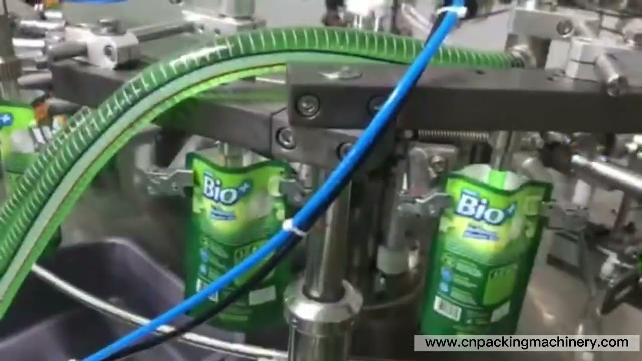 Duplex rotary pouch filling sealing machine for detergent