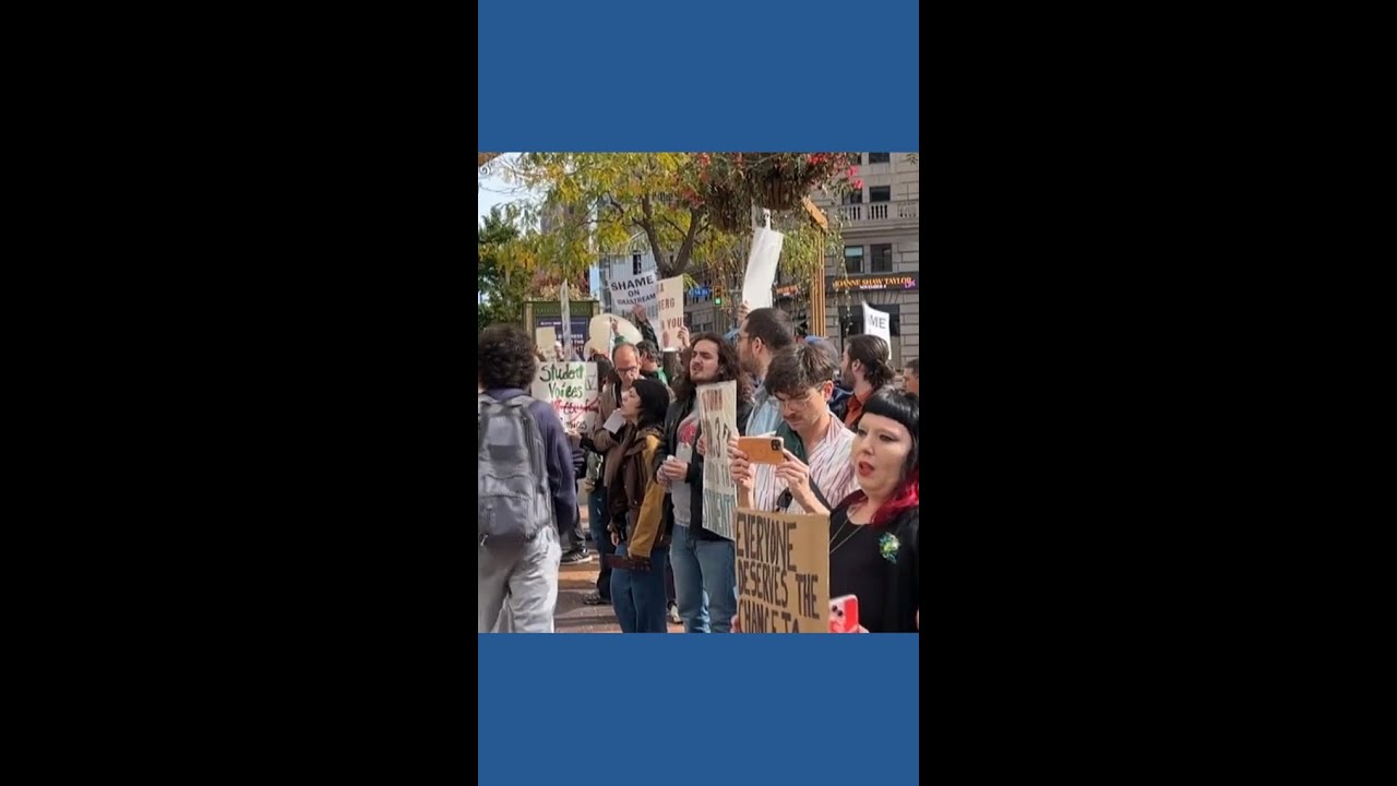 Protesters outside City Club of Cleveland