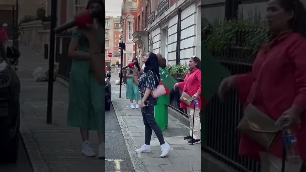 #pti #girl #london #protest in #london #outside #nawazsharif #house #england #imrankhan #jalsa