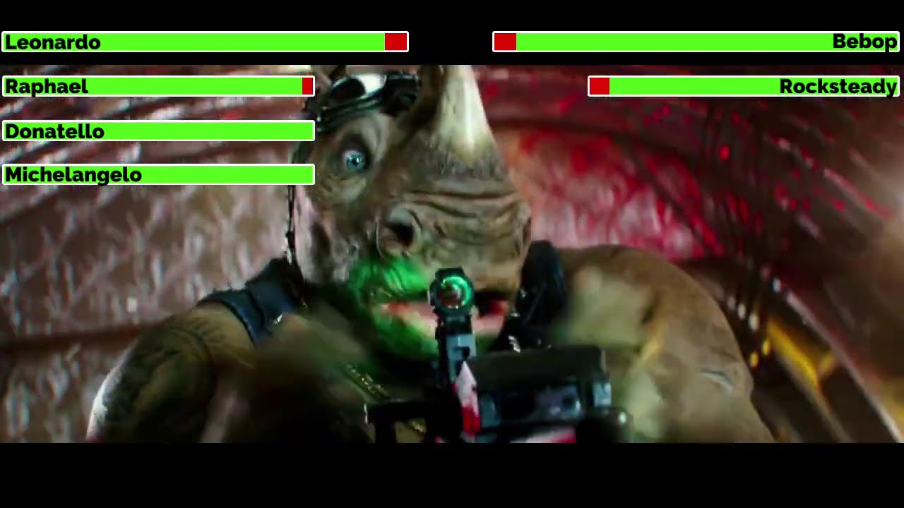 Teenage Mutant Ninja Turtles vs. Bebop & Rocksteady with healthbars