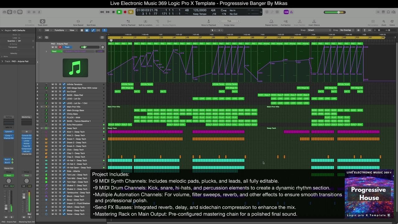 Progressive Banger Logic Pro X Template | Progressive House & Trance Tutorial 125 BPM