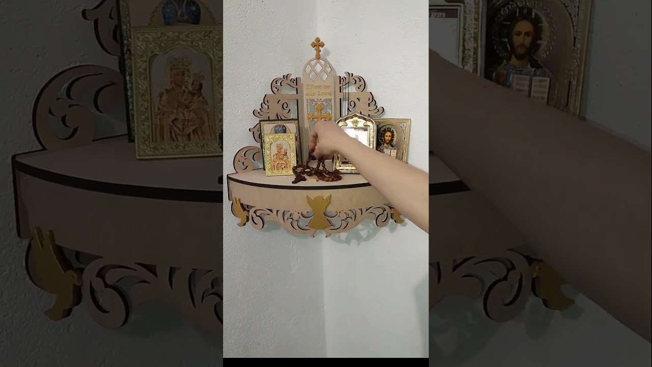 Home altar Wooden shelf display for icons office prayer area Catholic Christian Orthodox cathedral