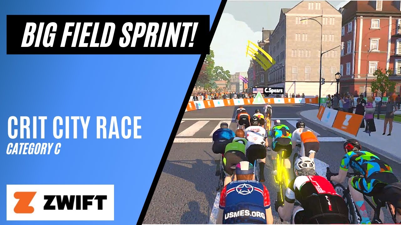 HUGE FIELD at Crit City Leads to Fast Zwift Racing // Category C // Crit City Bell Lap // Zwift Race