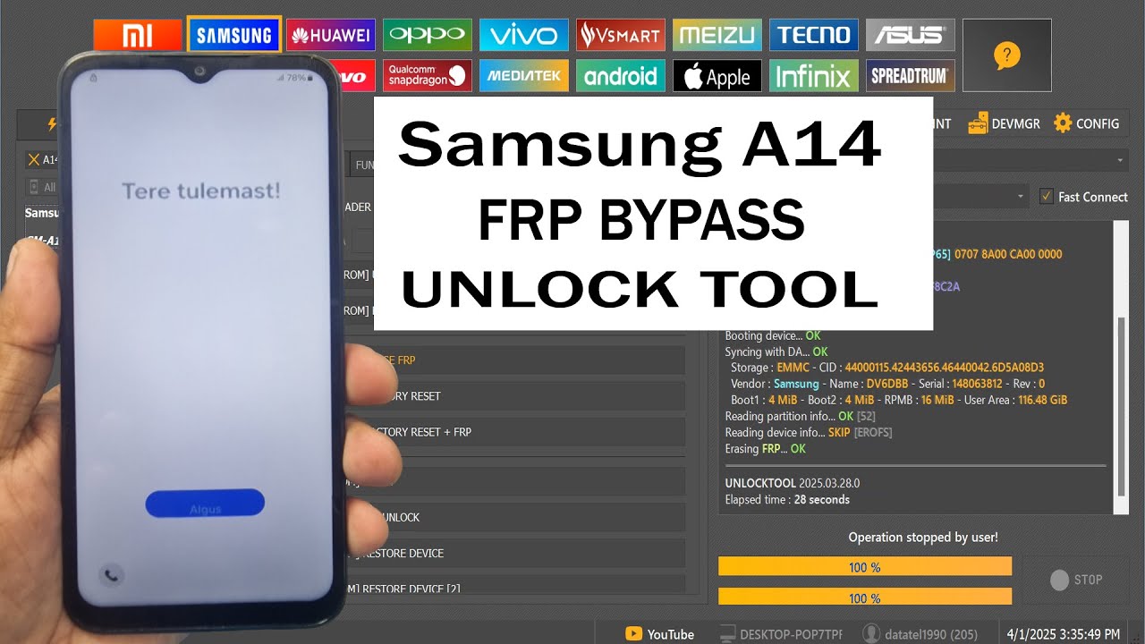 Samsung Galaxy A14 (SM-A145)FRP Bypass Unlock tool