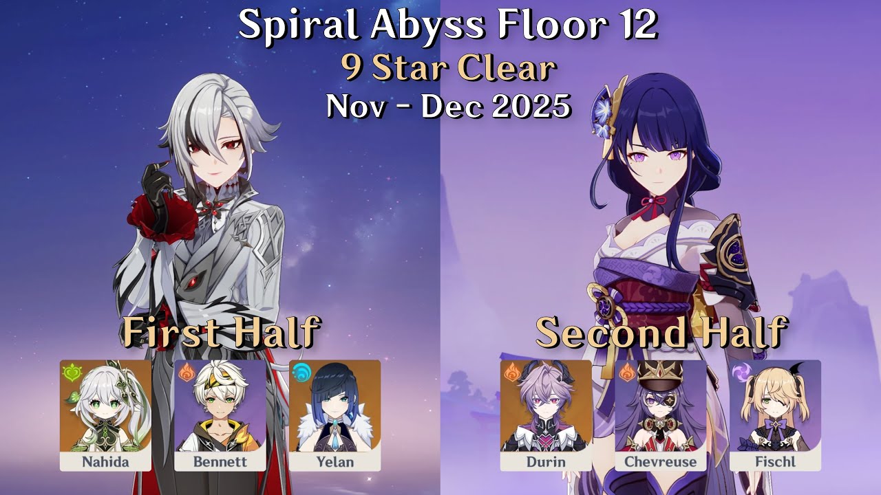 Spiral Abyss 12 Nov - Dec 2025 Arlecchino & Raiden Shogun 9 Stars + Builds || Genshin Impact