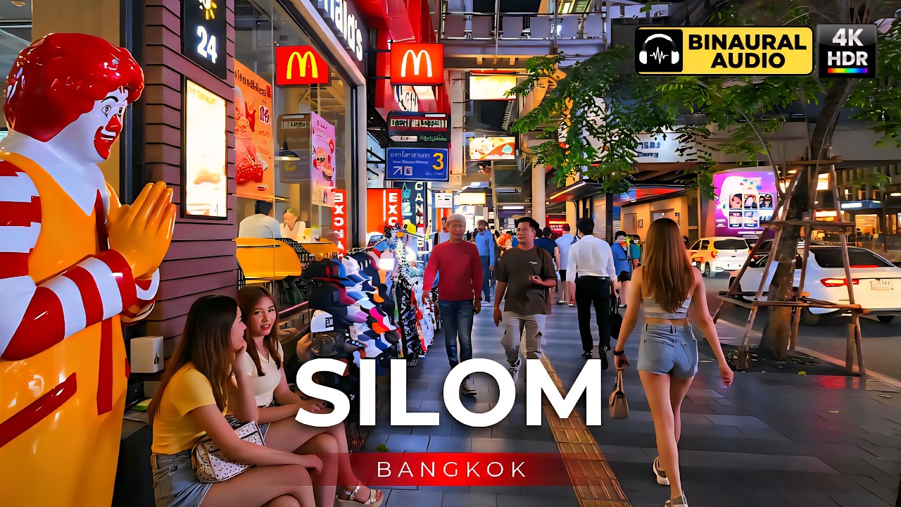 Bangkok Silom Area 🇹🇭 Nightlife & Business Hub | 4K HDR Binaural Audio 🎧