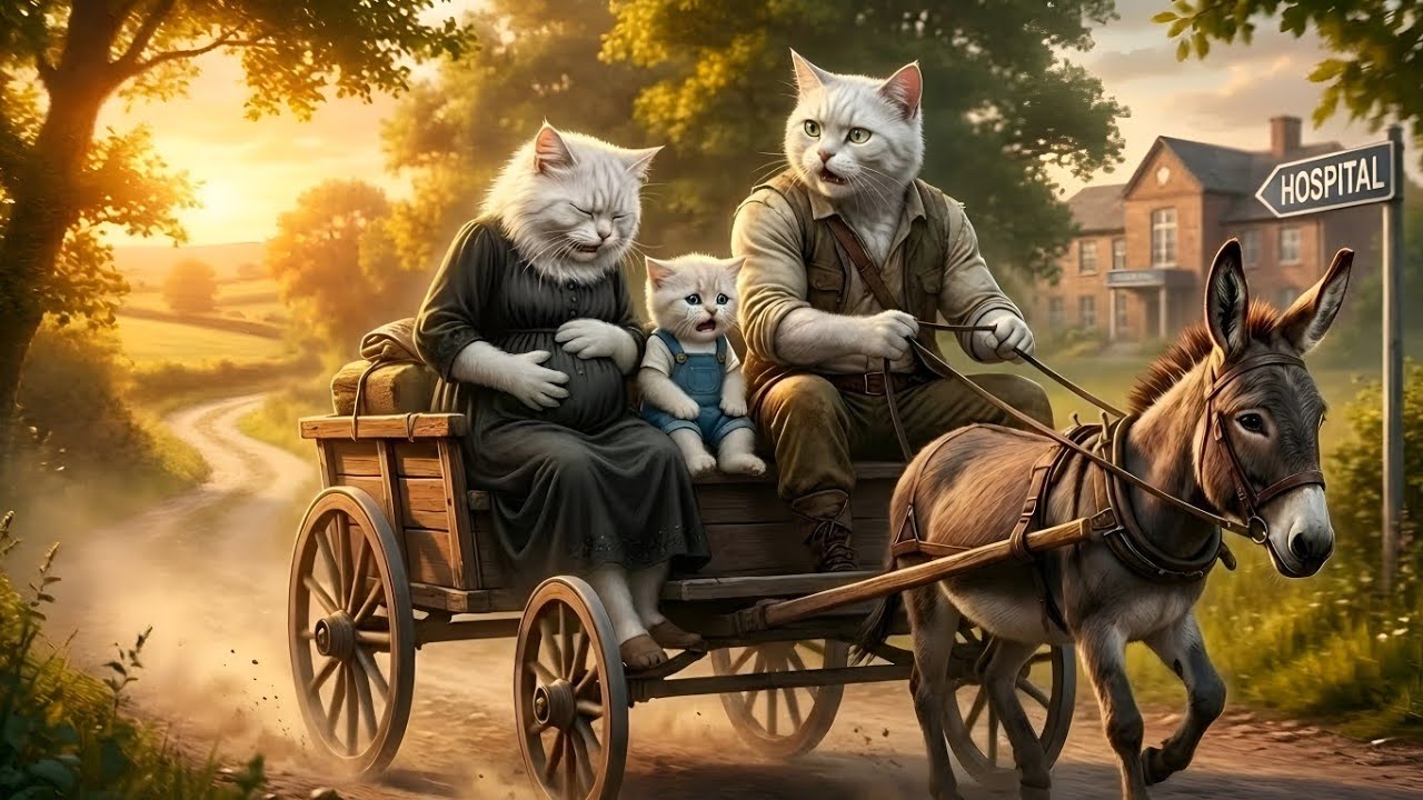 Hardworking Father Cat Rushes Pregnant Mama Cat to the Hospital While Kitten Heads to School 