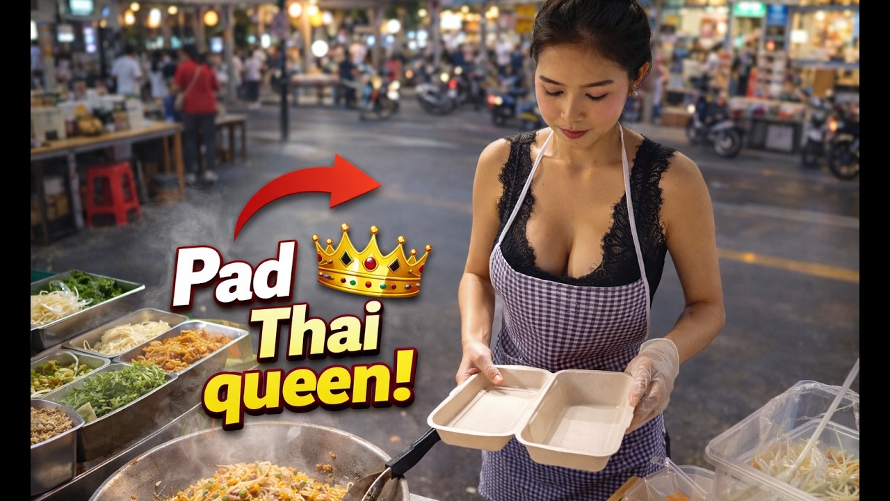 BEAUTIFUL young Girl selling Pad Thai - Thai street food