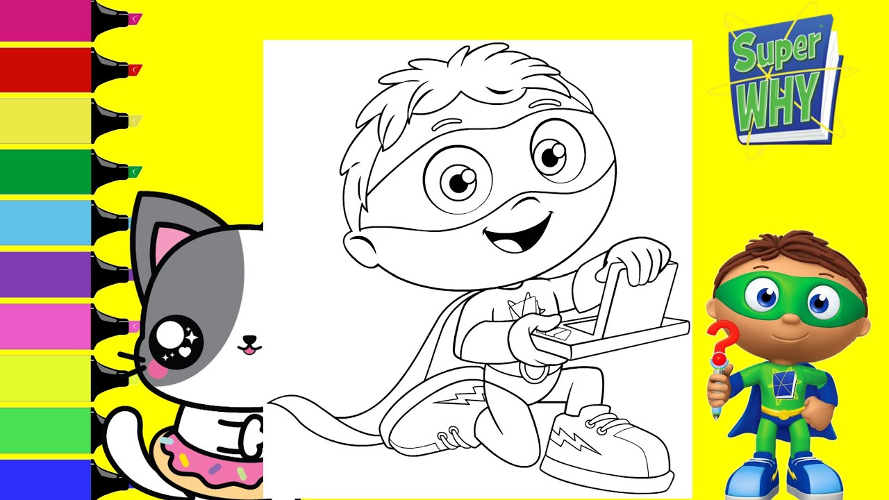 Coloring Super Why Whyatt Beanstalk Superhero Coloring Book Page | Sprinkled Donuts JR