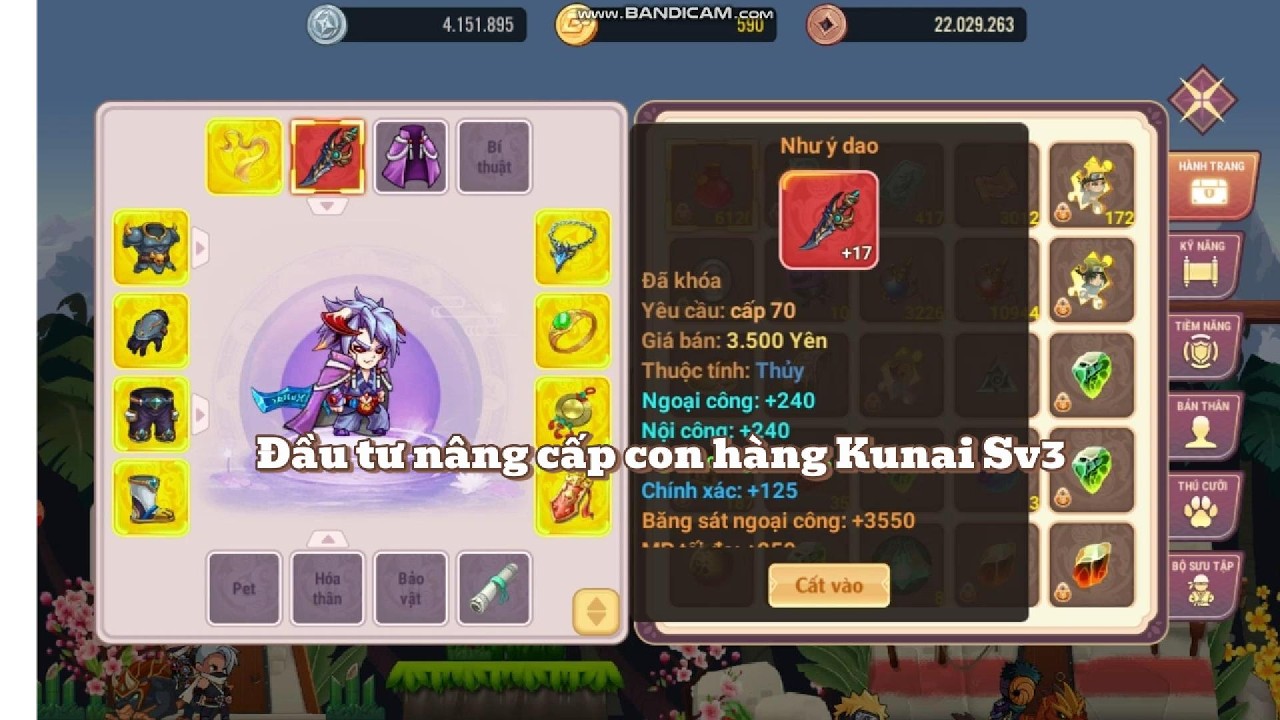 HỌC VIỆN NINJA #1 - ĐẦU TƯ NHẸ NÂNG CẤP CON HÀNG KUNAI SV3 #hvnj  #g4m  #gameplay
