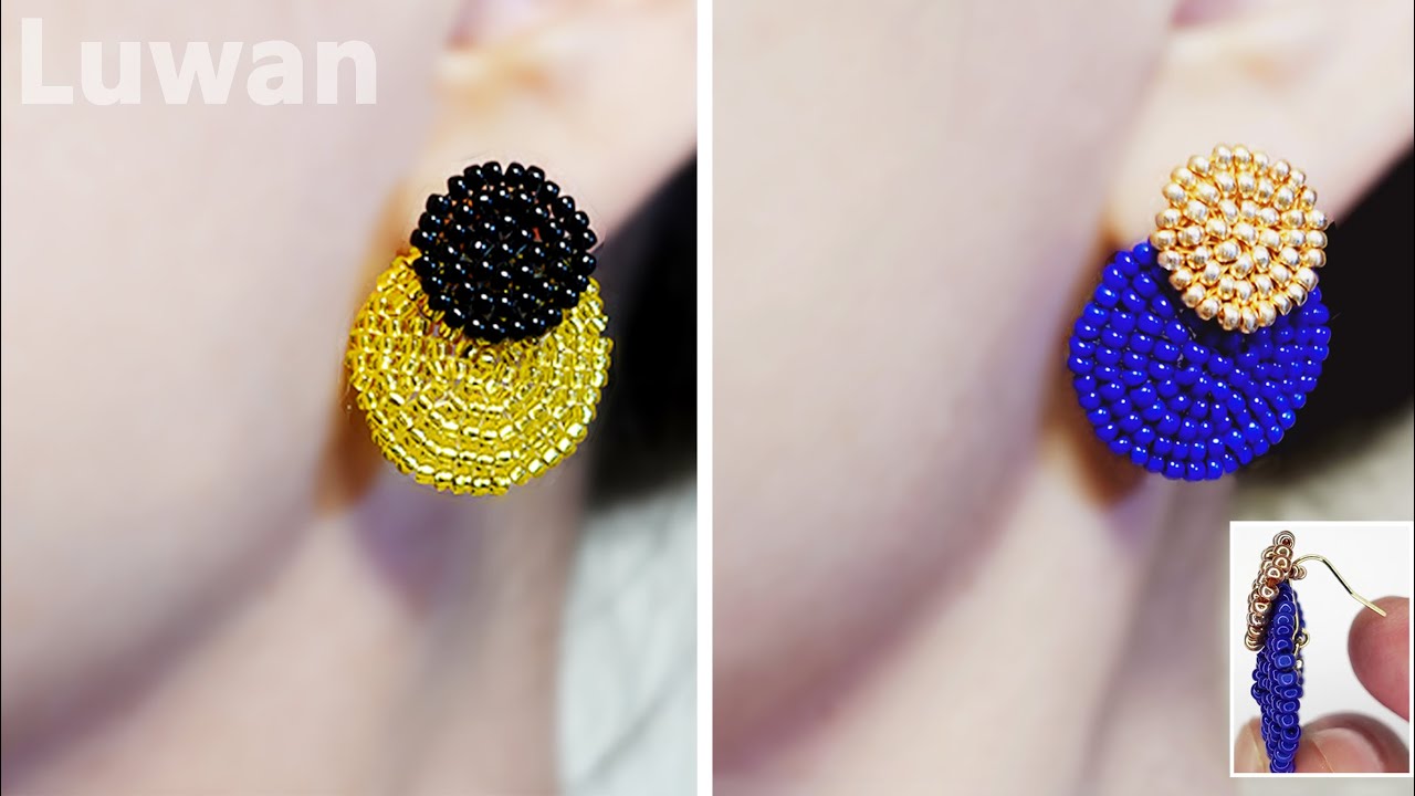 【DIY】Beaded Circle Earrings Tutorial　ビーズステッチ【DIY】丸小ビーズで円形ピアスの作り方　【DIY】珠艺织缝/用米珠串珠制作圆形耳饰的方法