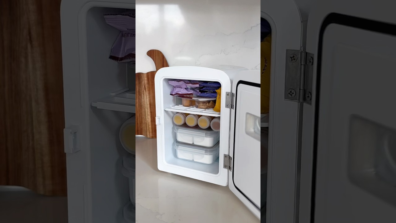 Restock my bedside mini fridge with me 🤎 #minifridge #restock #asmr #organization #cravings #snacks