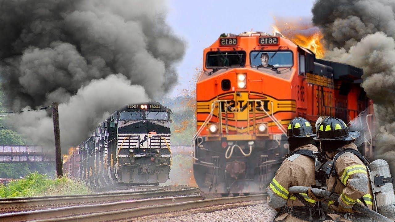 The Norfolk Southern and BNSF Train is on Fire... run! See how It Burns and Smokes!