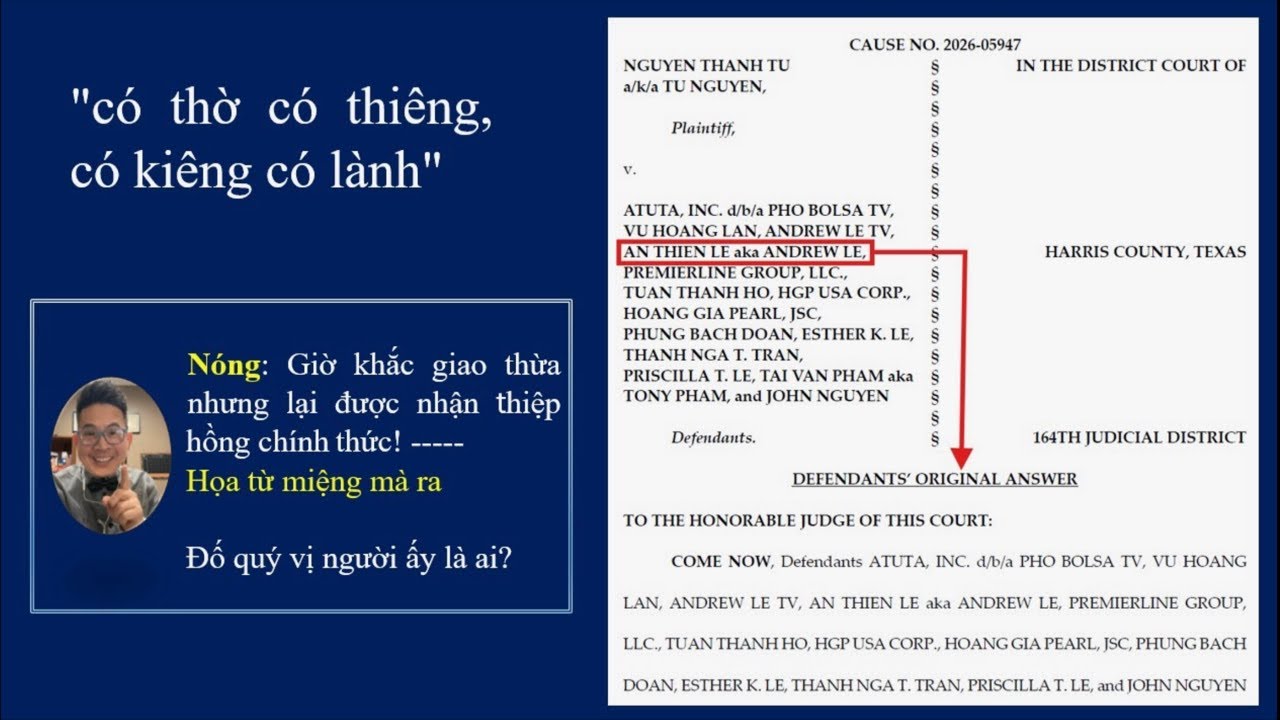 Nóng :Tony Phạm Có Ls Khủng, Andrew Le Đã Nhận Đơn Kiện Của Nguyễn Thanh Tú?