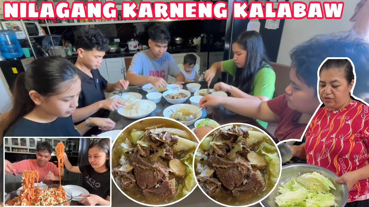 PINAGLUTO KAMI NI MAMA NG NILAGANG KARNENG KALABAW | MASARAP ANG HIGOP NG SABAW +  CREAMY SPAGHETTI 