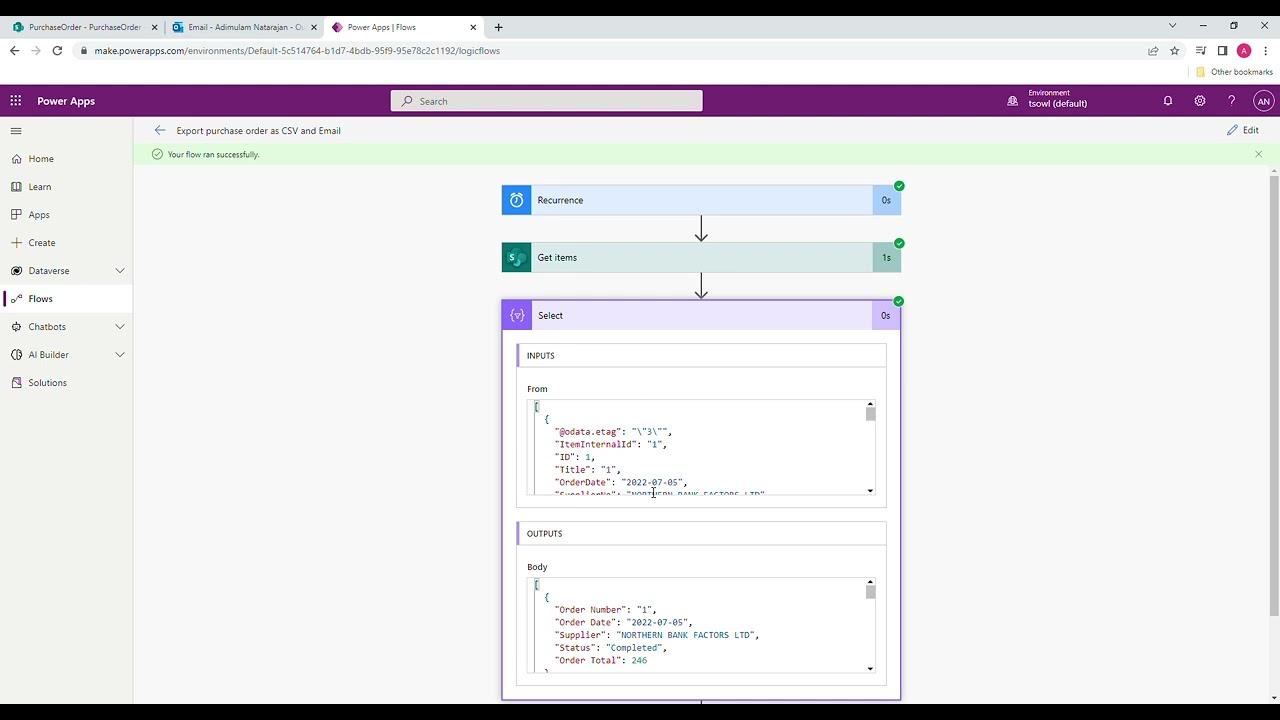 Scheduling a Sharpeoint list export as CSV and sending Email using Power Automate