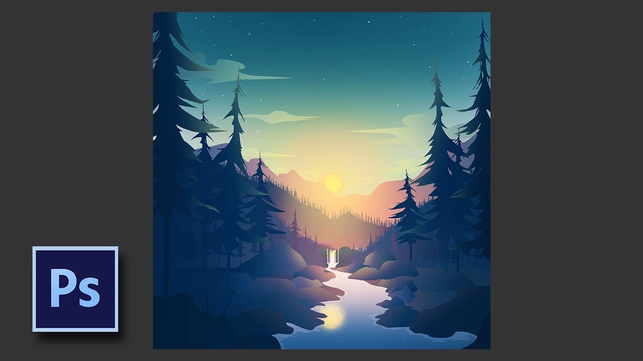 Draw Flat Landscape - Photoshop Speed Art