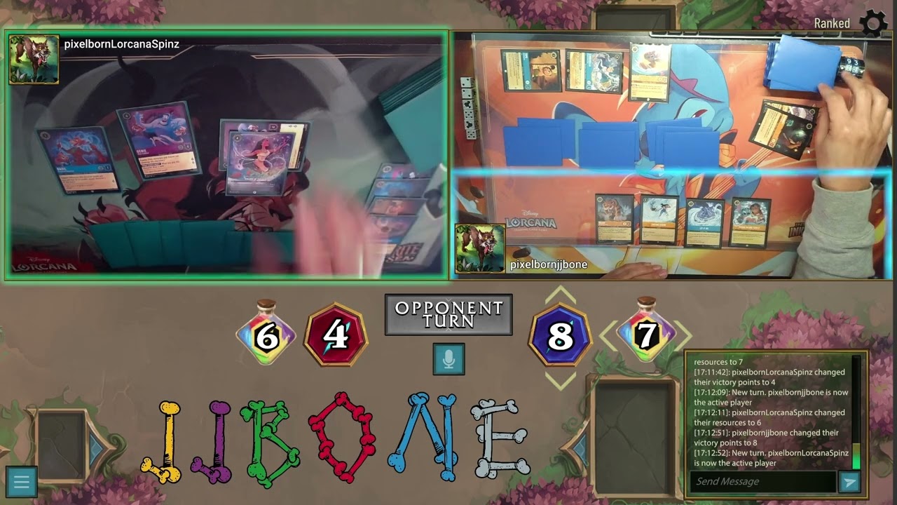 Gameplay for Disney Lorcana Set 11 Winterspell: Amber Sapphire Bodyguard Control - Day 1