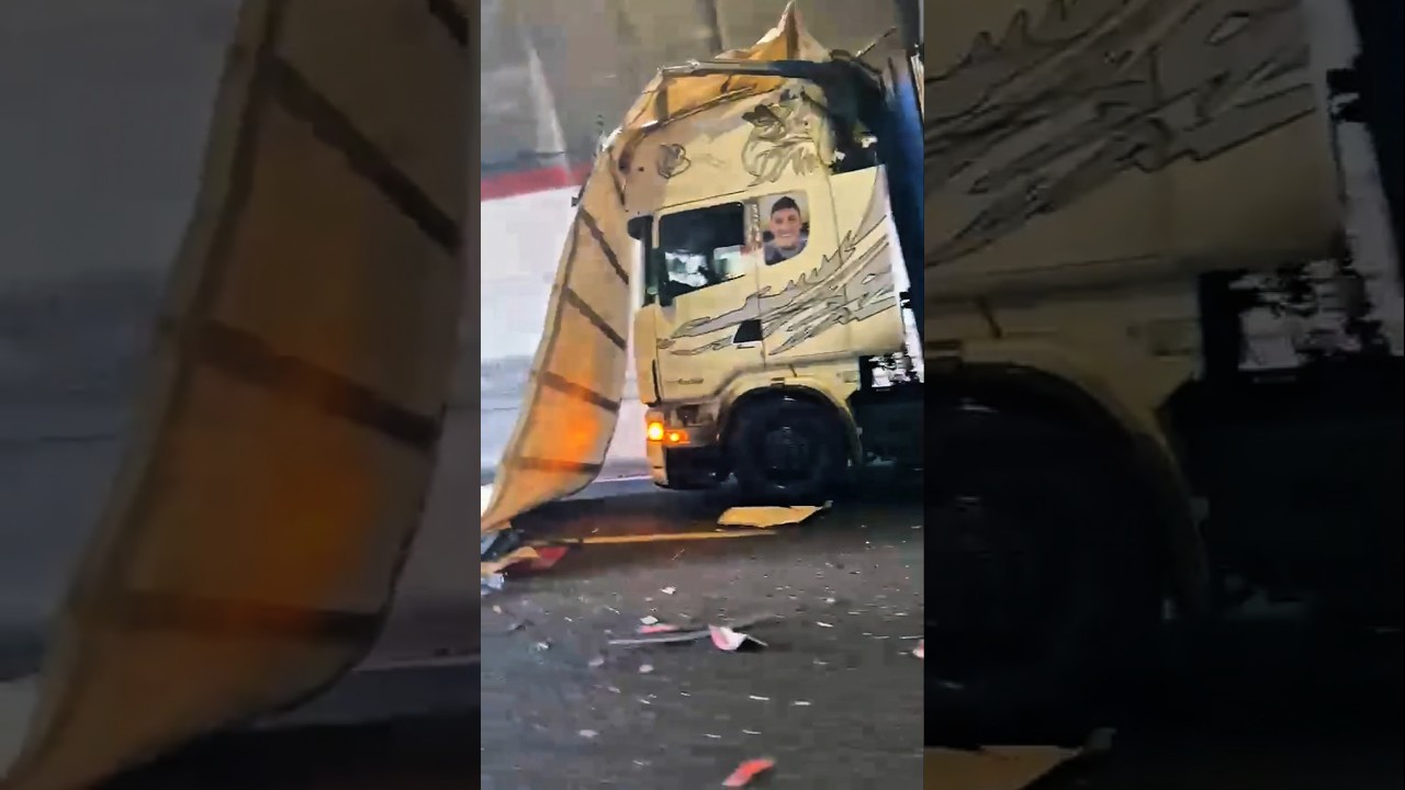 Wypadek w tunelu: Naczepa zniszczona 🚚💥 pietro.travaglian #truckdriver #automobile #lkw #camion