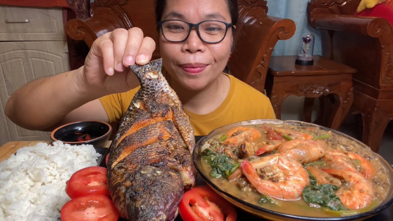 GINISANG MONGGO SA HIPON AT PRITONG TELAPIA | FILIPINO FOOD | MUKBANG PHILIPPINES