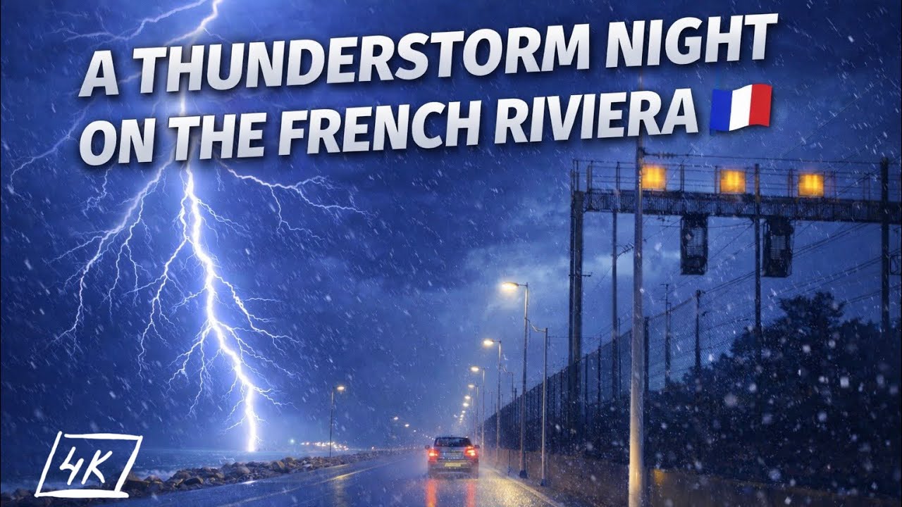 Stormy Night Drive in Antibes 🇫🇷 | Rain, Lightning & Sea | 4K ASRM