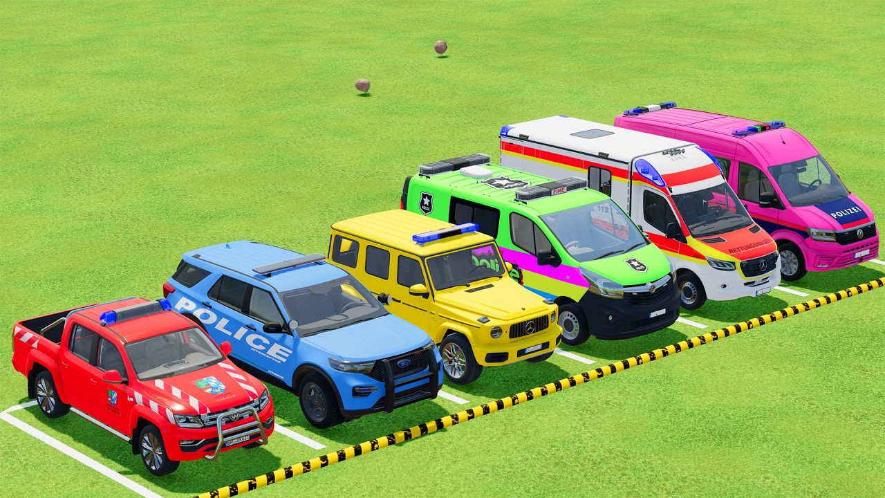 TRANSPORTING POLICE CARS, AMBULANCE, FIRE TRUCK, COLORFUL CARS WITH TRUCK - FARMING SIMULATOR 22 #12