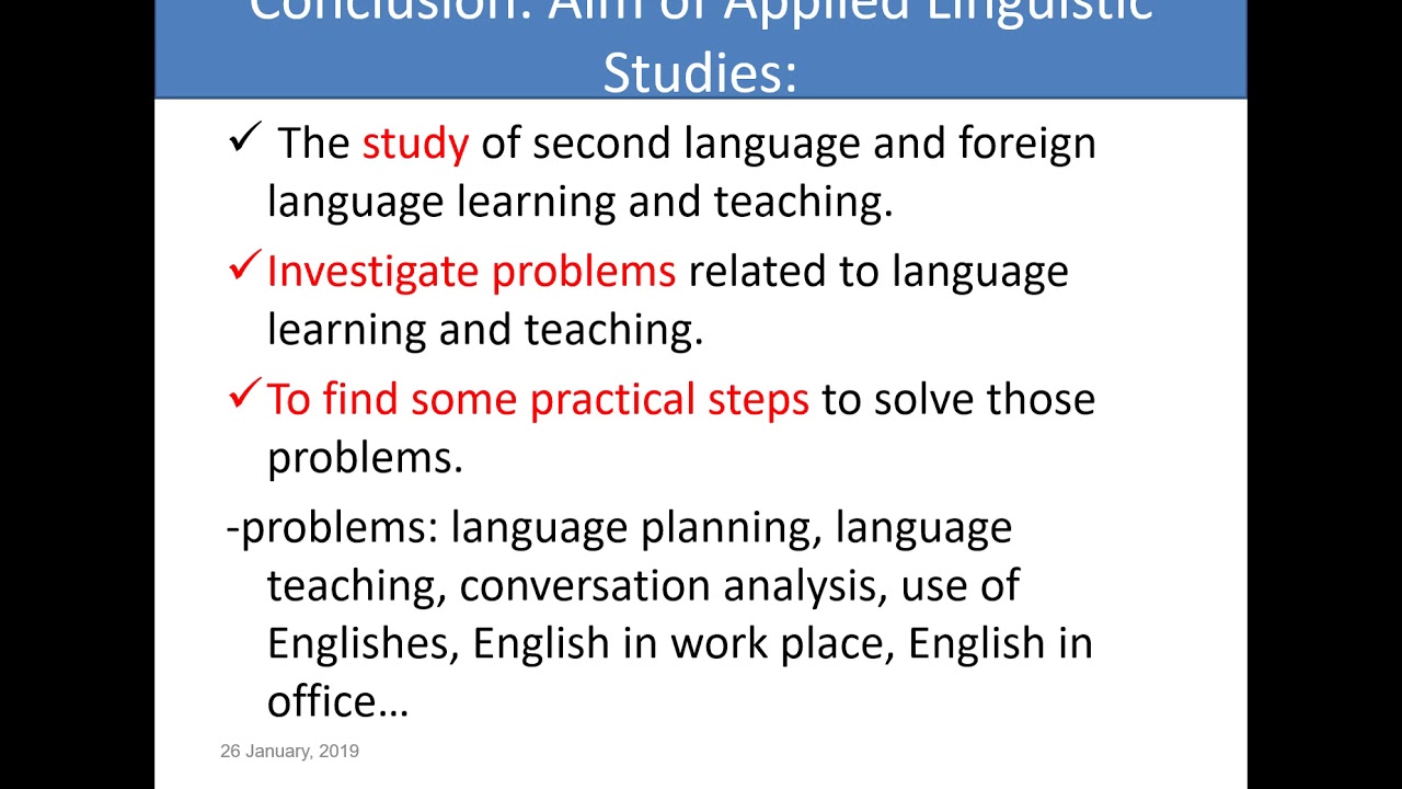 Applied linguistics: An overview---- lecture series 1 TU