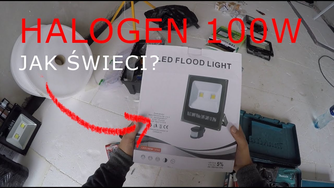 Montaż i test HALOGENU 100W z czujnikiem ruchu. 100w Halogen test and assembly