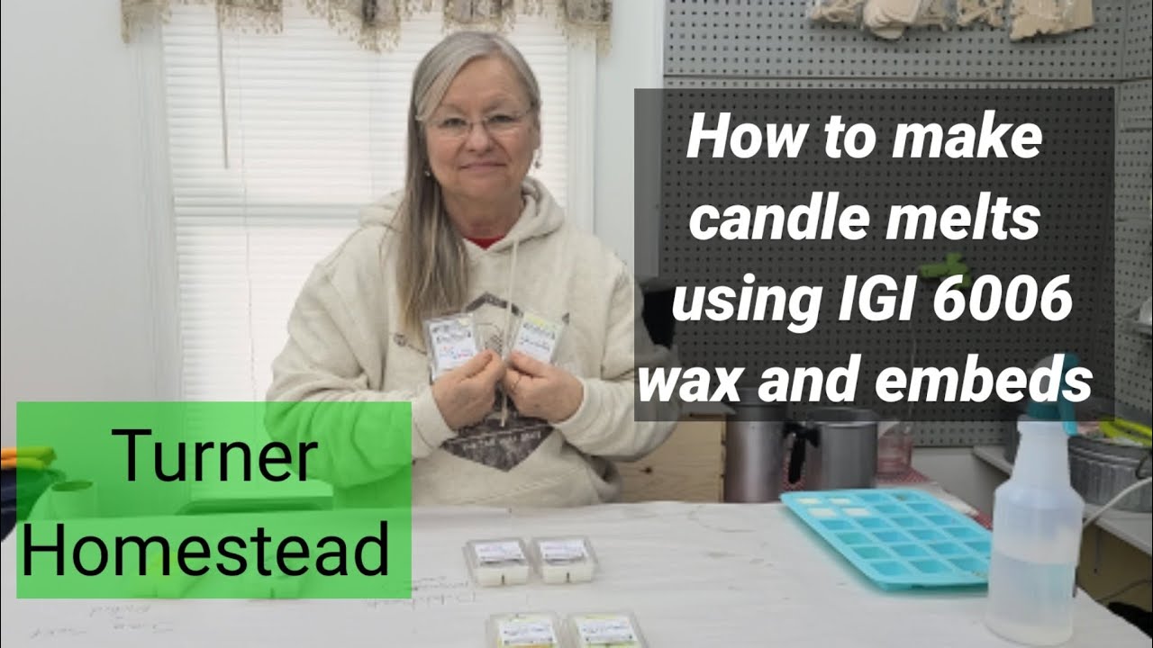 How to make candle melts using IGI 6006 wax, embeds, and liquid dye. Running a small business.