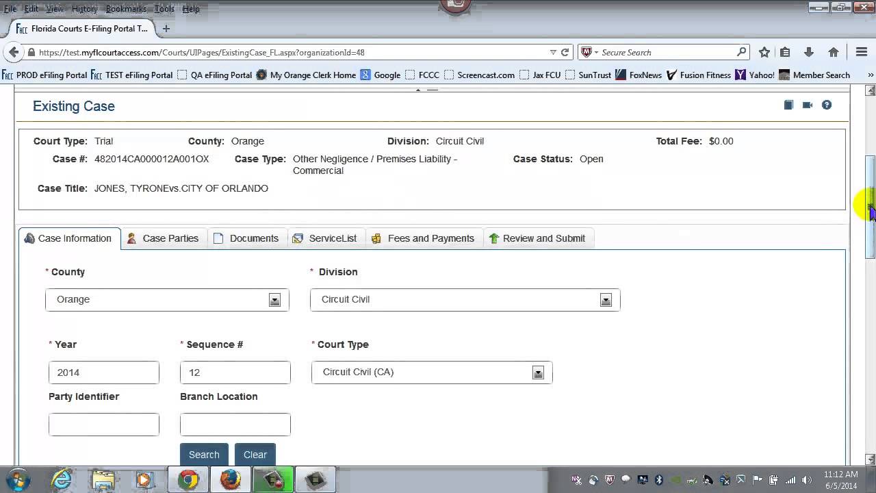 Florida Courts E-Filing Portal - Existing Case - Case Information