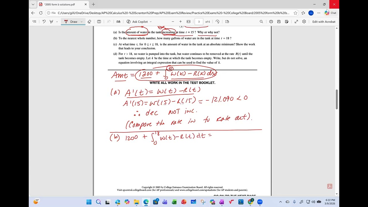 AP Calc 2005 Form B FRQ's