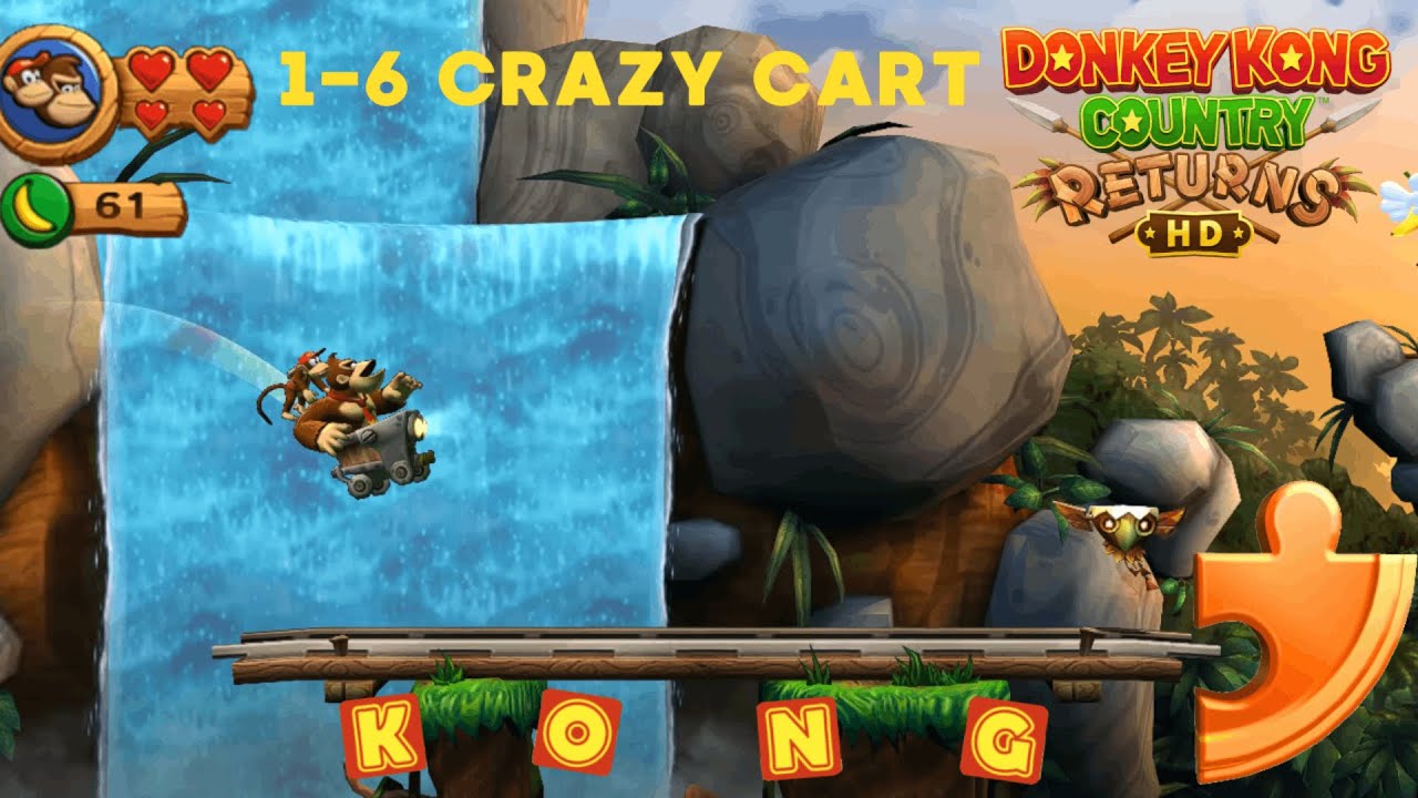 [Donkey Kong Country Returns HD] 1-6 Crazy Cart All Collectables 100%