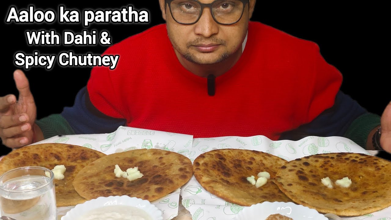 Eating Aaloo ka Paratha with Dahi & Spicy Chutney | ASMR | Food Mukbang @savourwithsonu 