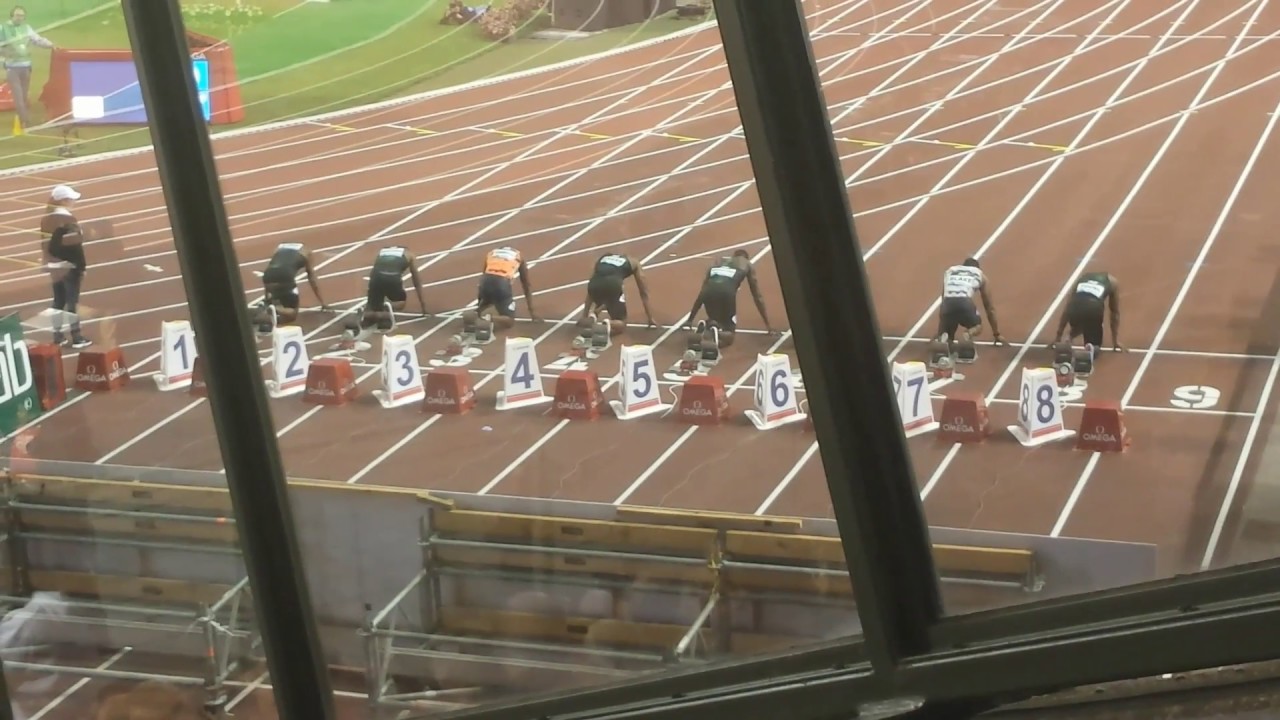 Christian Coleman sprinting season's best in 100 meter sprint (9.79 seconds)