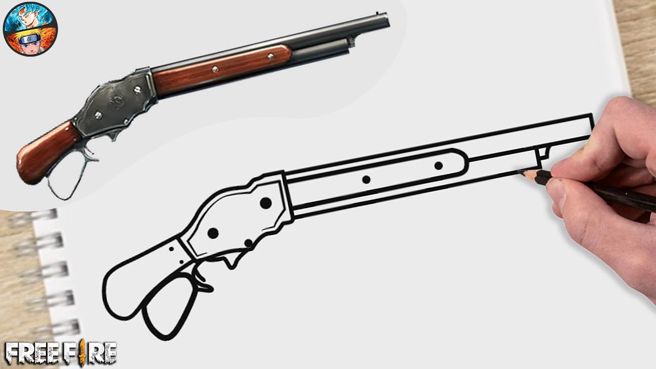 COMO DIBUJAR LA ESCOPETA FREE FIRE FF - M1887 ESCOPETA de free fire ( dibujos )