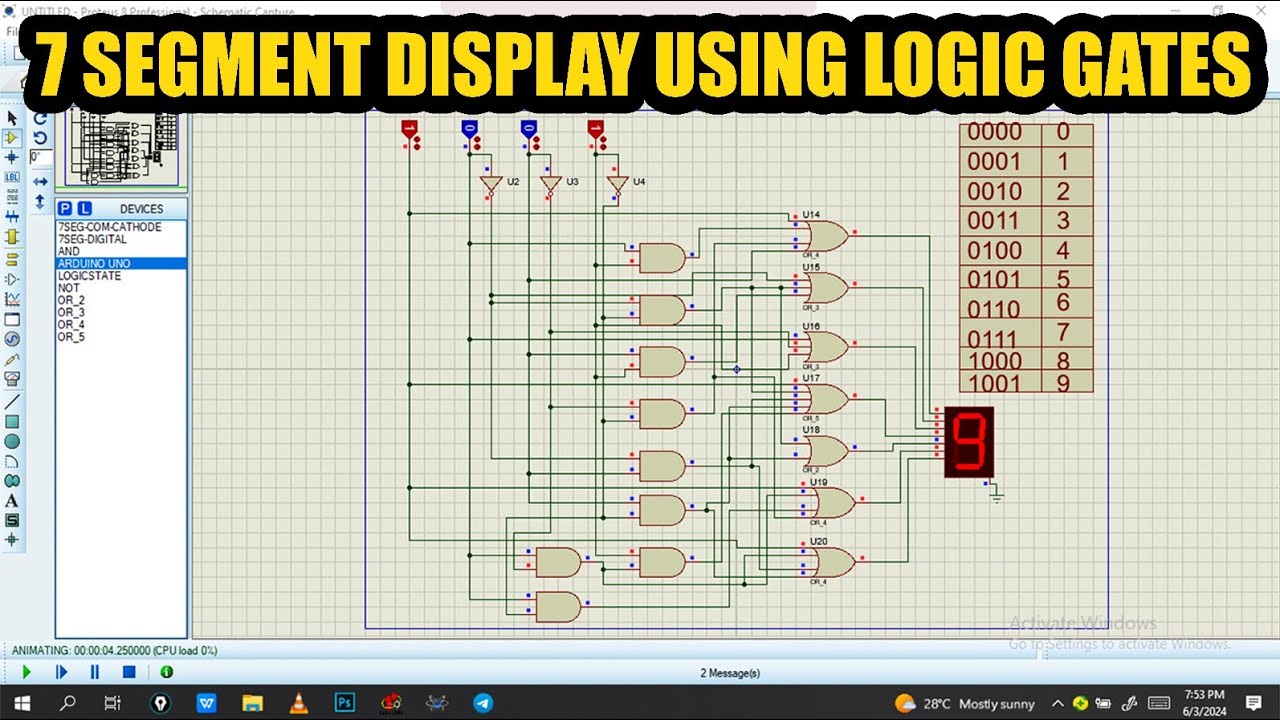 part 1: how to make a 7 segment display using logic gates on Proteus.