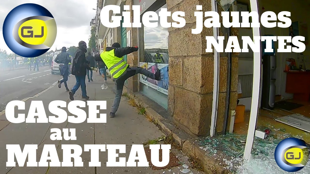 Gilets jaunes : casseurs, émeutiers cassent à coups de marteau. Nantes, acte 24, 27 avril 2019.
