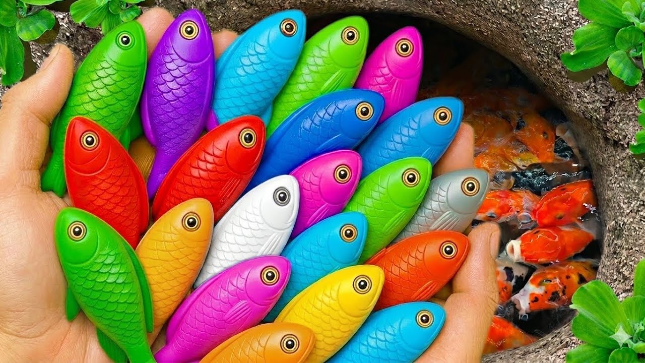 The incredible catch colorful aquarium fish in small pond pencil fish, baby turtle, koi, spider 🐠🐬