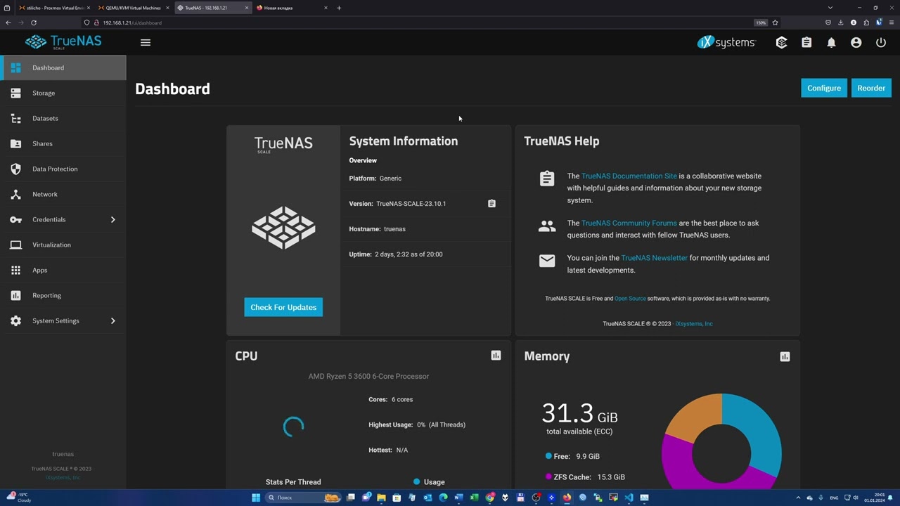 Установка Truenas в Proxmox и настройка датасета под бэкапы ВМ