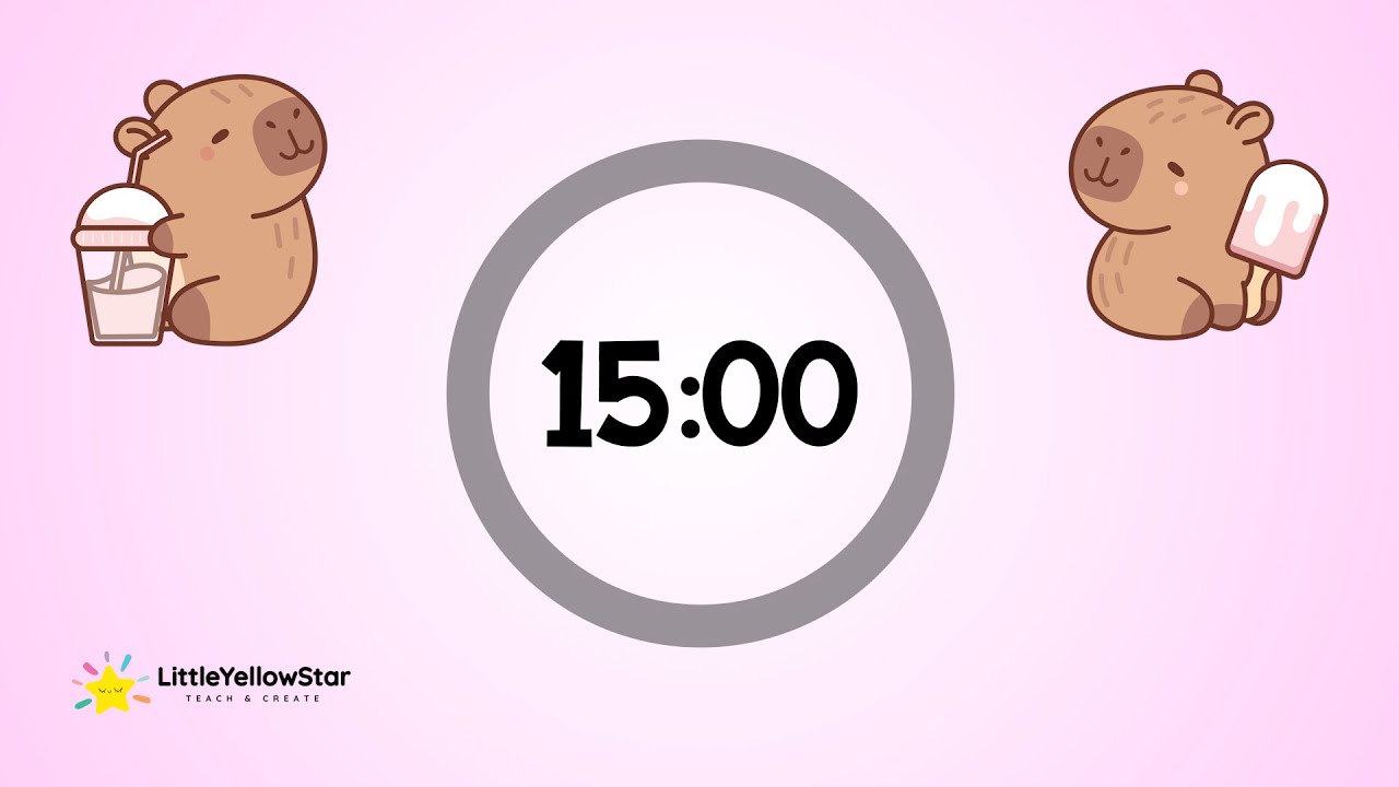 Capybara 15 Minutes Classroom Countdown Timer For Kids With Lofi Music | Classroom Visual Timer