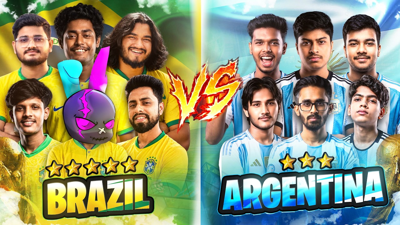 YOUTUBER VS ESPORTS PLAYER, BRAZIL VS ARGENTINA 🤯 ইউটিউবার VS ESPORTS প্লেয়ার 6 VS 6 কাস্টম 😱