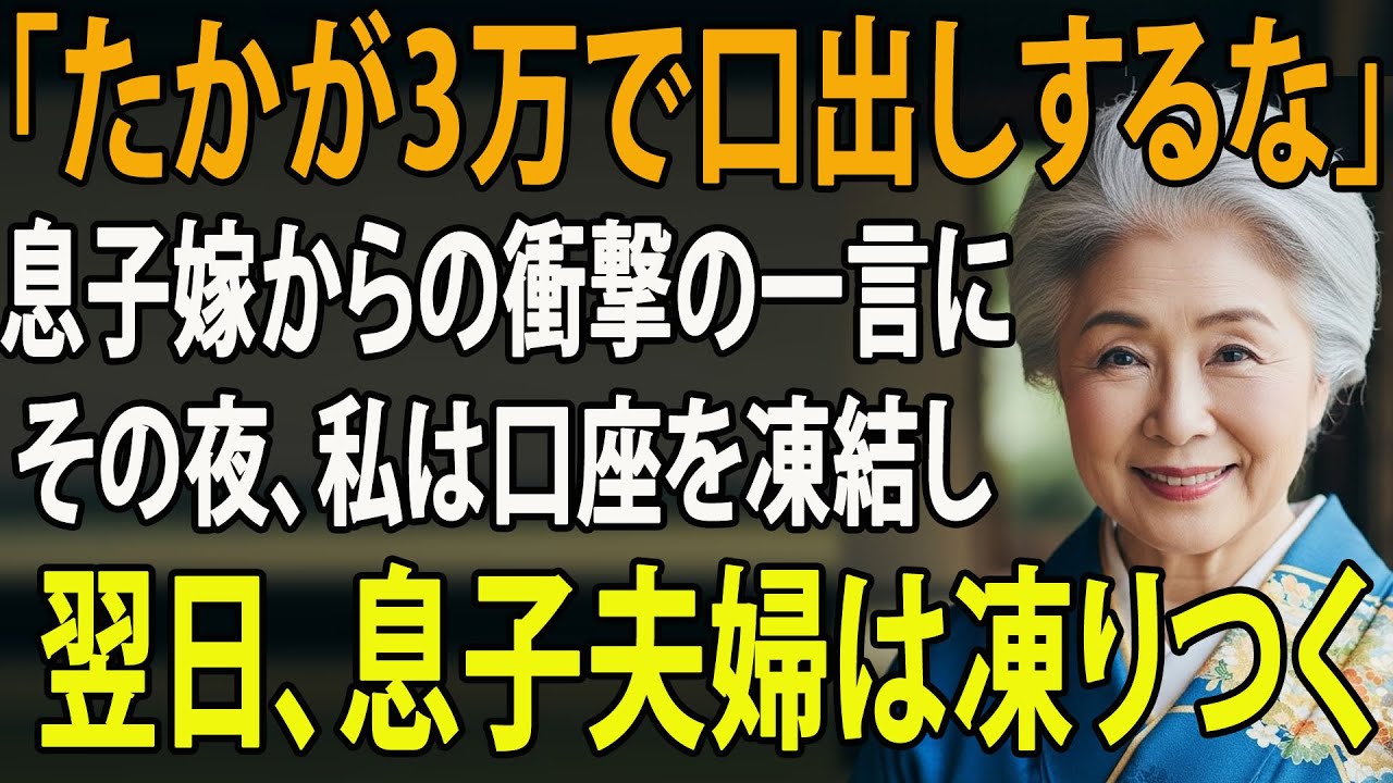 「3万円で十分？」嫁の無礼な要求に耐えきれず。口座凍結で息子夫婦の現実が露わに…【シニアライフ】【60代以上の方へ】