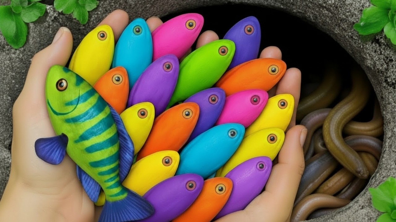 Catch beautiful aquarium fish in small pond baby turtles, pencil fish, rat fish, nemo fish