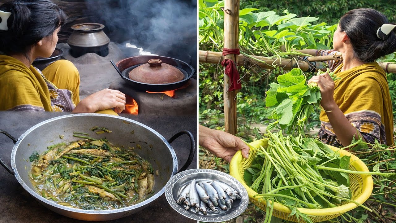 গ্রাম বাংলার লাউয়ের ফুল ও ছোট মাছের ঝোল রান্না, Traditional Bangladeshi Recipe, Village Style Cookin