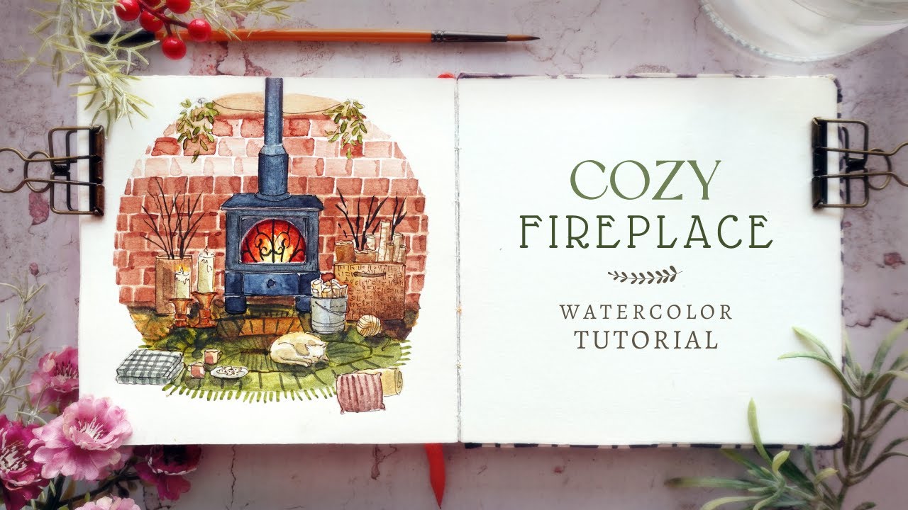 Cozy Fireplace: Watercolor and Ink Tutorial