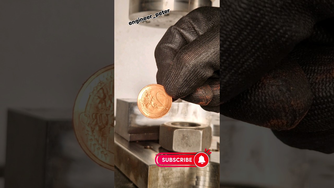 2&euro; Coin from a copper powder #hydraulicpress #engineeringtests #cool  #viral #coin #copper
