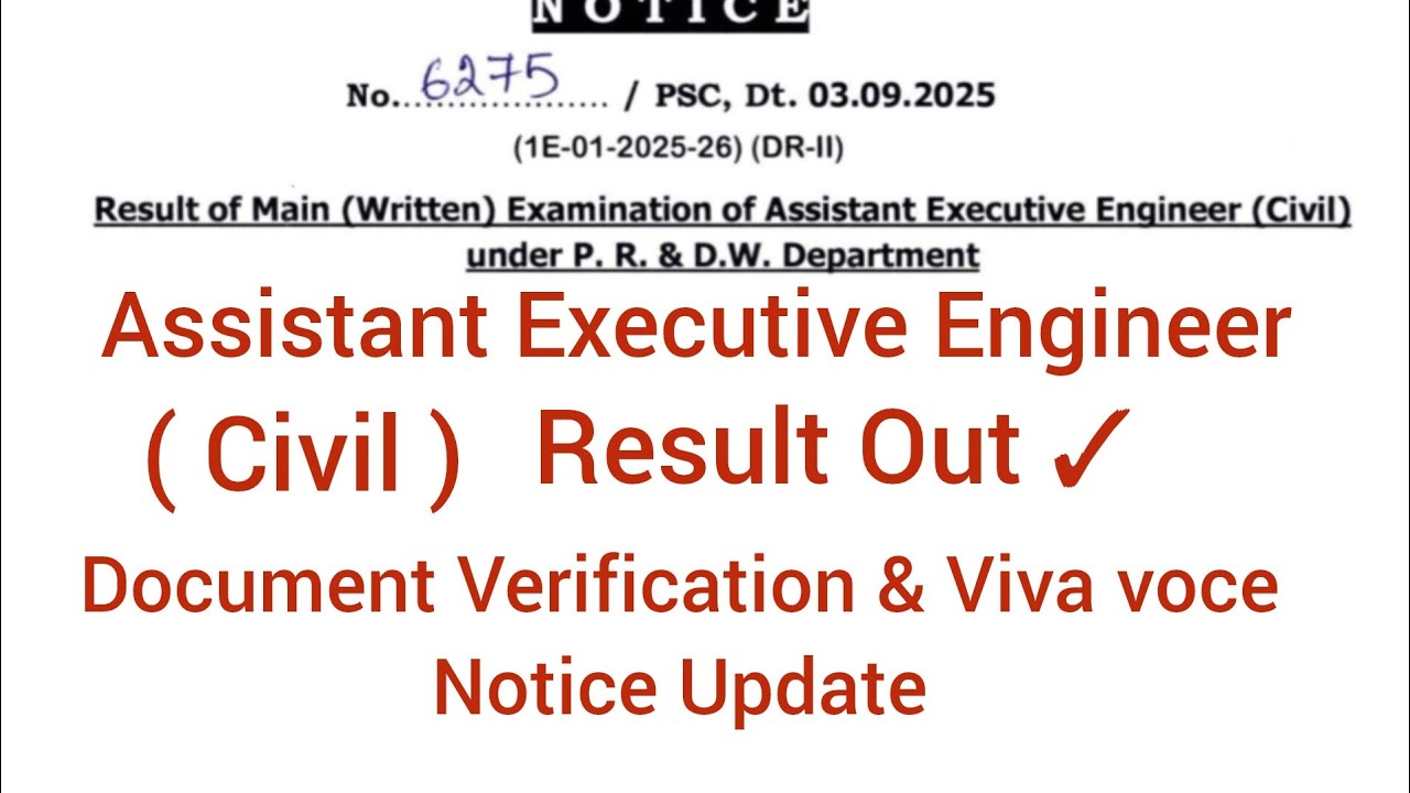 Assistant Executive Engineer Civil 2025 Written Result Out |Document Verification & Interview Notice